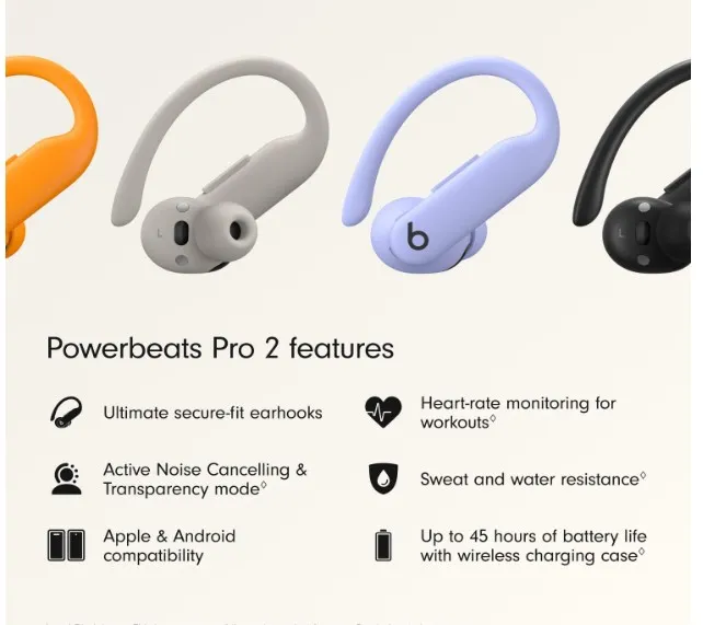 Beats Powerbeats Pro 2 Wireless Bluetooth Earbuds – Noise Cancelling, Heart-Rate Monitor, IPX4, Up to 45 Hours Battery & Wireless Charging Case, works with Apple & Android - Hyper Purple