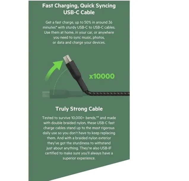 Belkin BoostCharge E Braided USB-C To USB-C Cable 1m Black 3