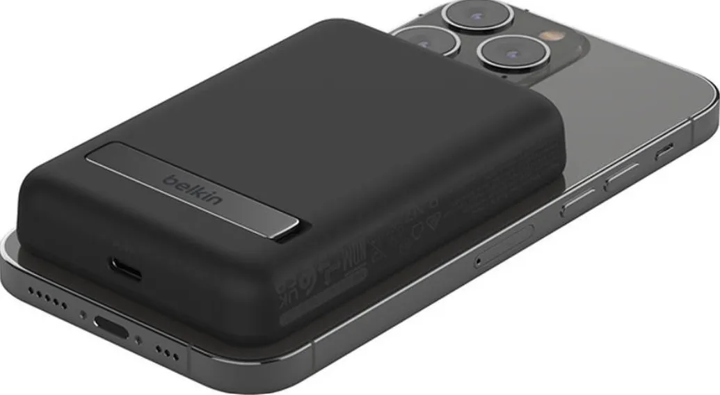 Belkin BoostCharge Wireless Power Bank 5K w/MagSafe Compatible 7.5W Charging, Built-in Pop-up Kickstand - Compatible w/iPhone 15, 15 Plus, 15 Pro, 15 Pro Max, iPhone 14, AirPods, Black | BPD004btBK 4
