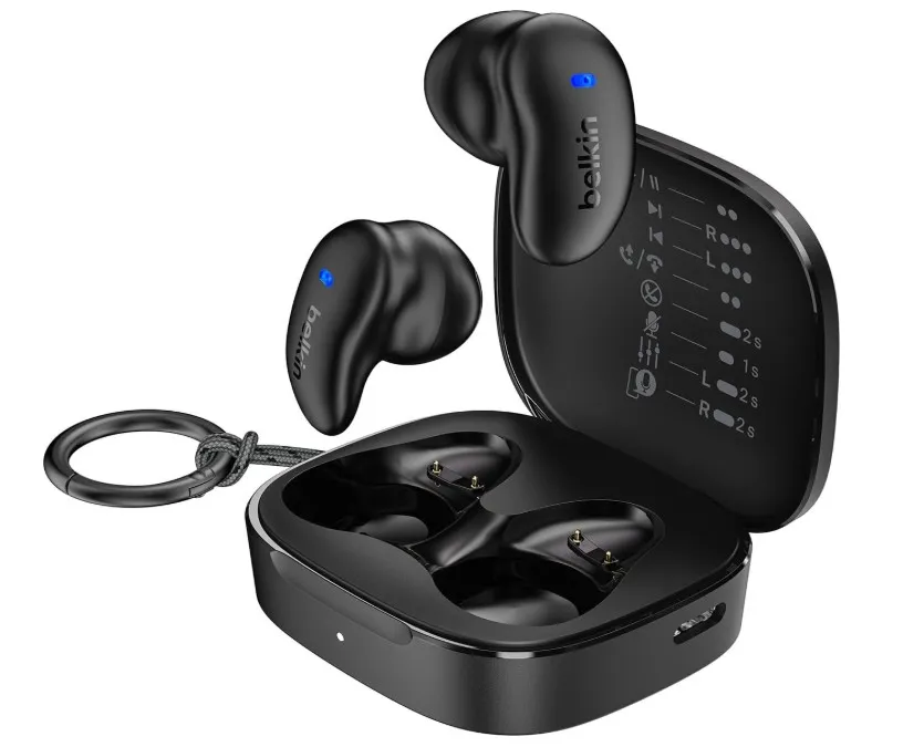 Belkin SoundForm Anywhere Wireless Earbuds, Lightweight Earbuds for Side Sleeping with Long-Lasting Comfort, Bluetooth 6.0, 26H Battery Life, IPX4, Earphones for sleeping, sports and more - Black