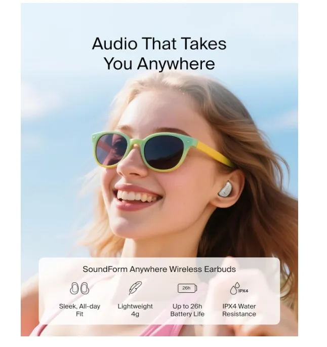 Belkin SoundForm Anywhere Wireless Earbuds, Lightweight Earbuds for Side Sleeping with Long-Lasting Comfort, Bluetooth 6.0, 26H Battery Life, IPX4, Earphones for sleeping, sports and more - White