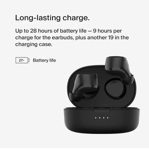 Belkin SoundForm Bolt True Wireless Earbuds, Wireless earphones with up to 28H of battery life and Mono Mode, Bluetooth headphones with mic for iPhone, Galaxy and more, Medium 2