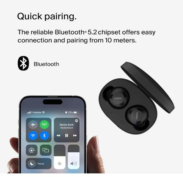 Belkin SoundForm Bolt True Wireless Earbuds, Wireless earphones with up to 28H of battery life and Mono Mode, Bluetooth headphones with mic for iPhone, Galaxy and more, Medium 3