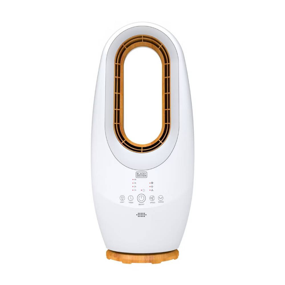 BLACK+DECKER 2-in-1 Bladeless Fan with Cool-White LED Lamp, 58cm Height, 45W Tropical Motor, Remote Control, 60° Oscillation, Low-Noise Operation & Up to 20m² Coverage – FBL58-B5, White