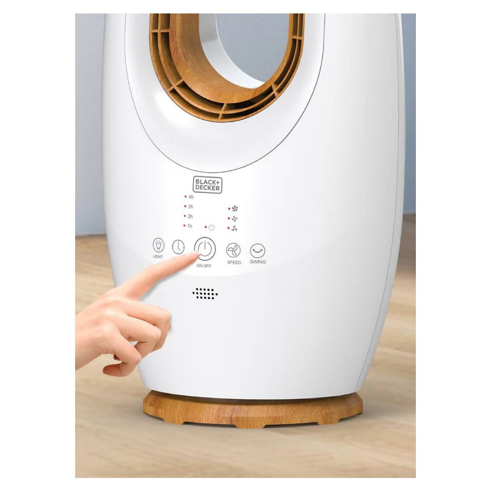 BLACK+DECKER 2-in-1 Bladeless Fan with Cool-White LED Lamp, 58cm Height, 45W Tropical Motor, Remote Control, 60° Oscillation, Low-Noise Operation & Up to 20m² Coverage – FBL58-B5, White