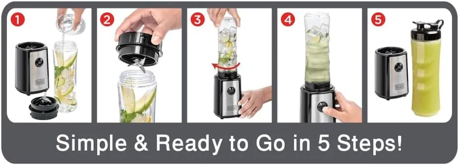 BLACK+DECKER 300W 16 Piece 4-in-1 Personal Compact Sports Blender/Smoothie Maker with Citrus Juicer & Grinder Mill SBX300BCG-B5 4