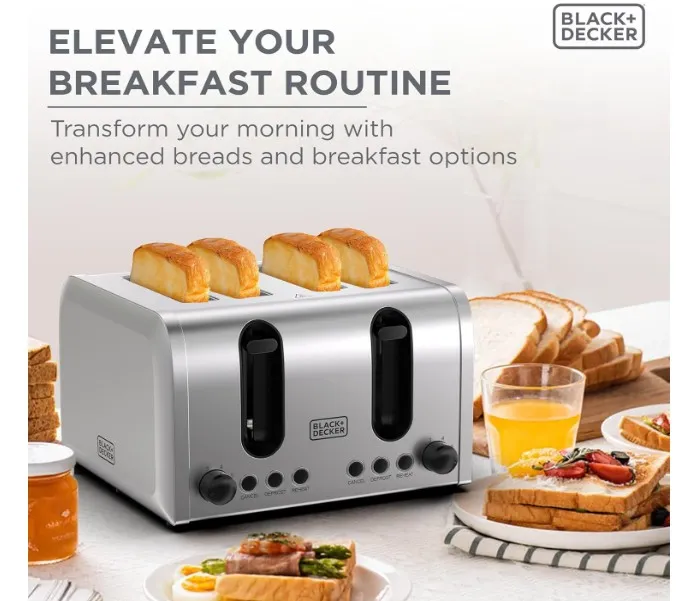 BLACK+DECKER 4-Slice Toaster, 2100W Double-Sided Heating, 6 Browning Levels, Defrost, Reheat, Cancel Functions, Extra-Wide Slots, Dual Browning Control, Removable Crumb Tray, Silver - ET444-B5 3