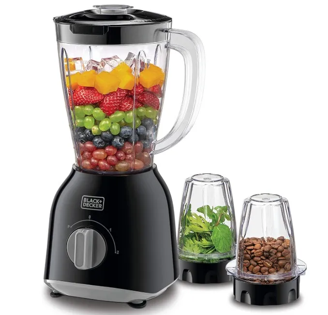 BLACK+DECKER 400W 1.5 Blender with 2 x Grinder Mills, Black - BX365-B5