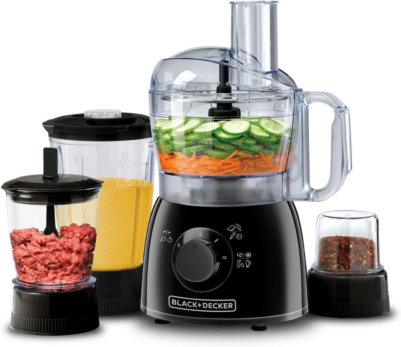 BLACK+DECKER 5-in-1 Food Processor with 33 Functions, 1.2L Bowl, 400W Motor, Chopping, Slicing, Shredding, Kneading & Blending – KR43-B5, Black