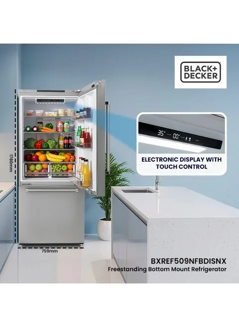 BLACK+DECKER 509L Gross / 499L Net Freestanding Bottom Freezer Refrigerator BXREF509NFBDISNX (Inox) 3