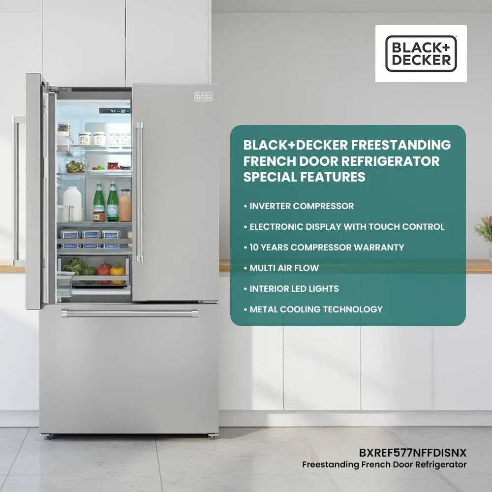 BLACK+DECKER 579L French Door Freestanding Refrigerator BXREF577NFFDISNX (Inox) 2