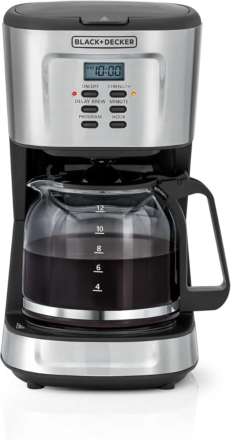 Black+Decker 750W 10 Cup Coffee Maker/Coffee Machine With Glass Carafe For Drip Coffee, Silver/Black - Dcm750S-B5