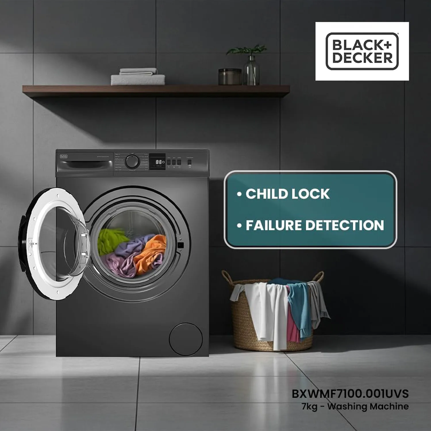 BLACK+DECKER 7kg Front Load Washing Machine BXWMF7100.001UVS (Dark Grey) 4