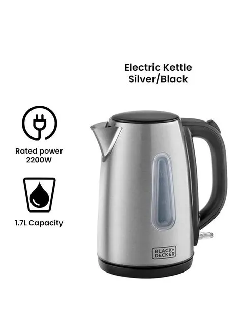 BLACK+DECKER Electric Kettle with Stainless Steel Body 1.7L 2200W – JC450-B5 (Silver/Black) 3