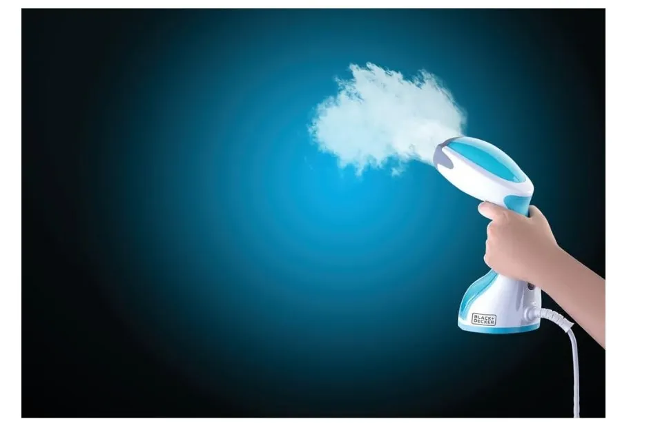 BLACK+DECKER Handheld Fabric Steamer with Steam Jet Button and Lint Remover 1200W 260ml White/Blue HST1200-B5 4