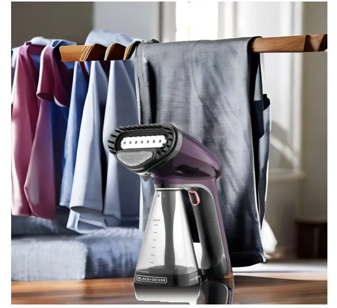 BLACK+DECKER Handheld Garment Steamer, 1500W, 21g/min Steam, 40s Fast Heat-Up, Universal Bottle Adaptor, 260ml Detachable Tank, Purple, HST1500-B5