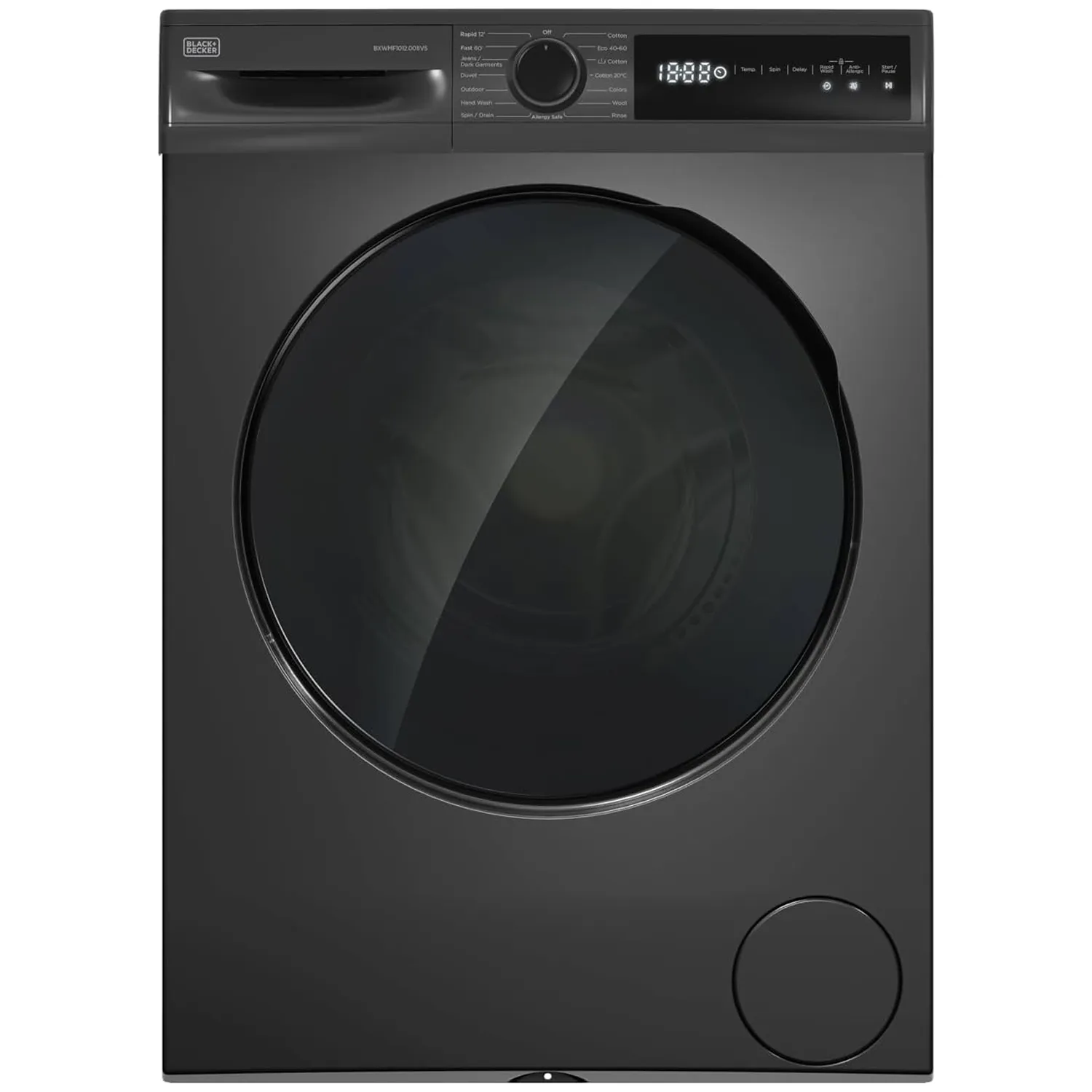 Black + Decker10KG Front Load Washing Machine, 1400 RPM, BLDC Motor, Touch Panel 10 kg 2400 W BXWMF1012.001IVS Dark Grey