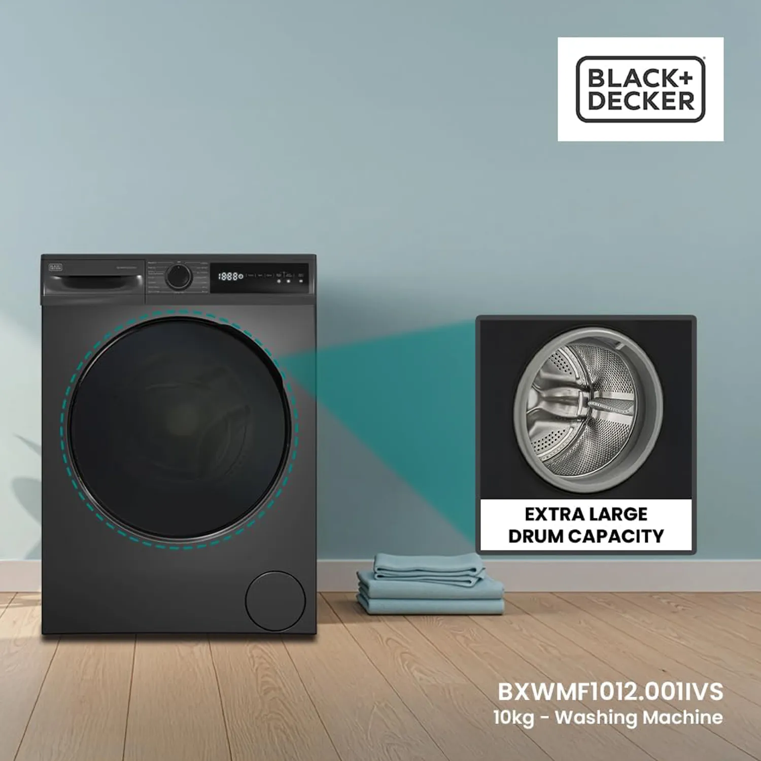 Black + Decker10KG Front Load Washing Machine, 1400 RPM, BLDC Motor, Touch Panel 10 kg 2400 W BXWMF1012.001IVS Dark Grey 5