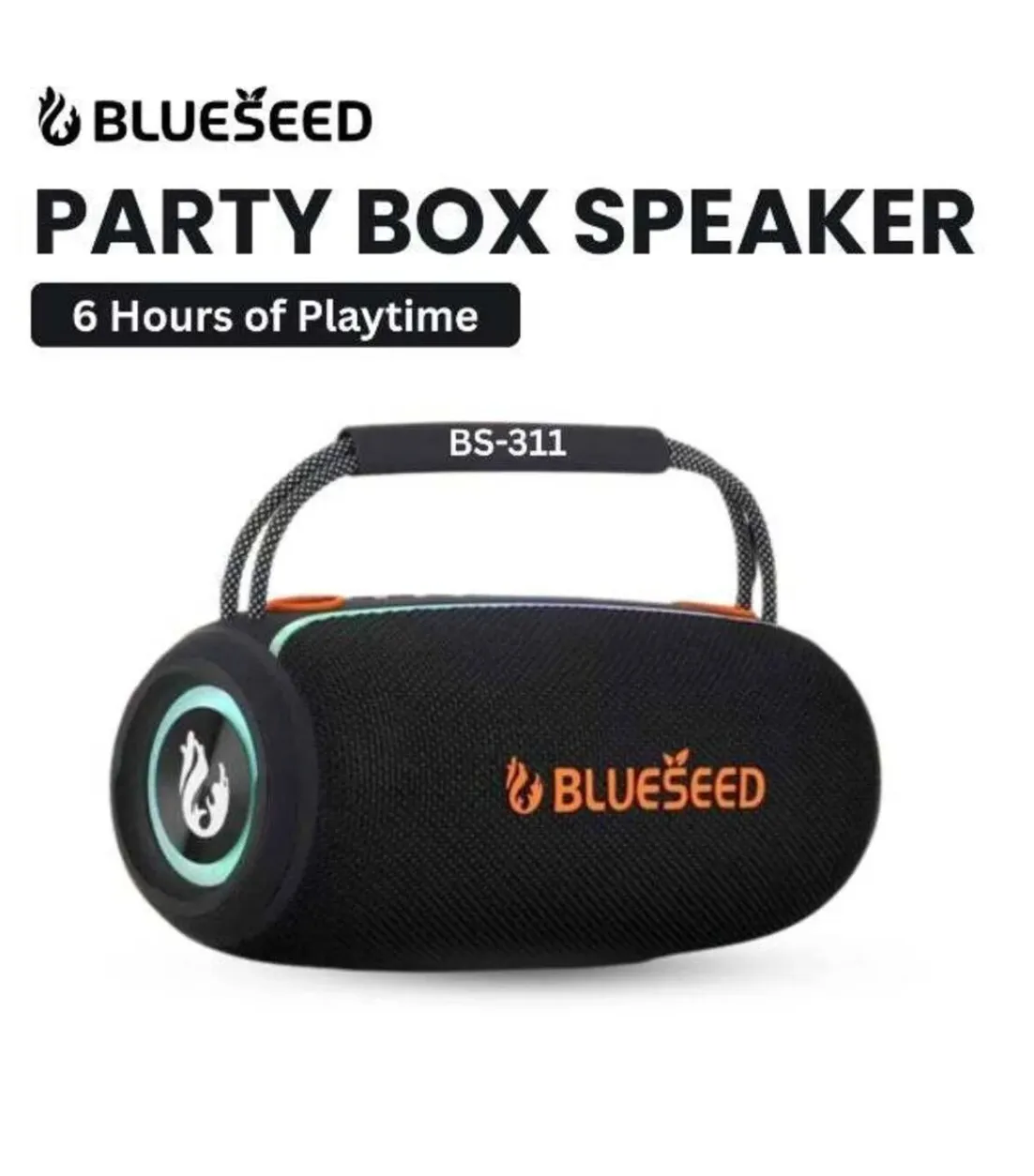 BLUESEED BS311-BK Portable Bluetooth Speaker with IPX6 Water Resistance, RGB LED Lights, Up to 12-Hour Battery Life and 10m Wireless Range – Black