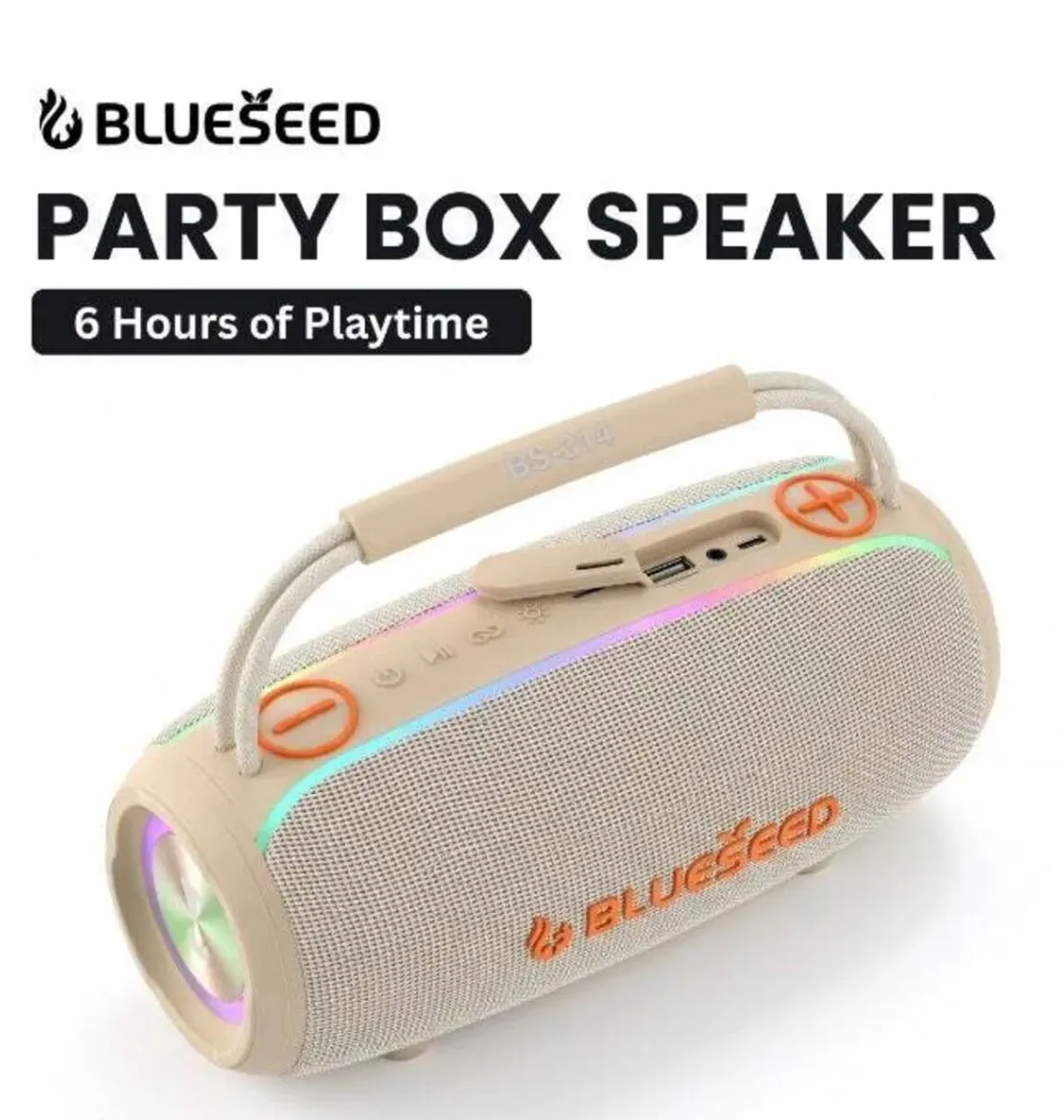 BLUESEED BS311-GY Portable Bluetooth Speaker with IPX6 Water Resistance, RGB LED Lights, Up to 12-Hour Battery Life and 10m Wireless Range – Grey