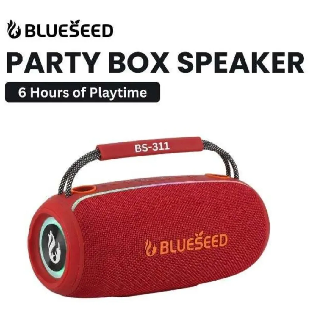 BLUESEED BS311-RD Portable Bluetooth Speaker with IPX6 Water Resistance, RGB LED Lights, Up to 12-Hour Battery Life and 10m Wireless Range – Red