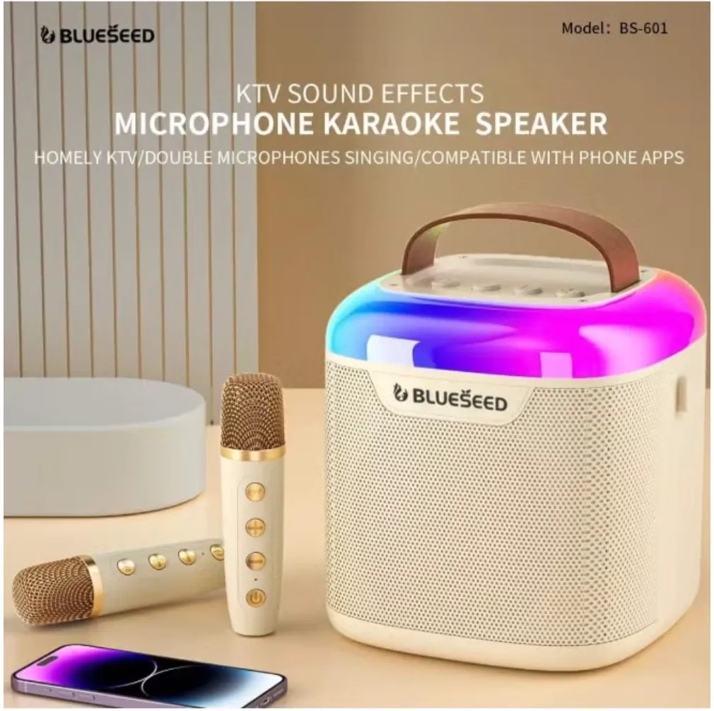 BLUESEED BS601-YL Portable Karaoke Bluetooth Speaker with Dual Wireless Microphones, RGB Lighting and Multiple Playback Options – Yellow 2