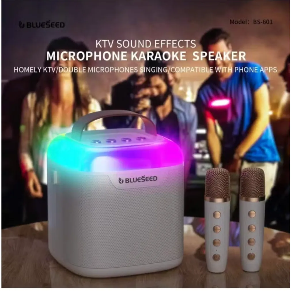 BLUESEED BS601-YL Portable Karaoke Bluetooth Speaker with Dual Wireless Microphones, RGB Lighting and Multiple Playback Options – Yellow 3