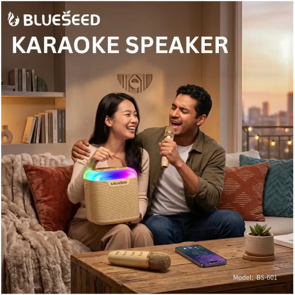 BLUESEED BS601-YL Portable Karaoke Bluetooth Speaker with Dual Wireless Microphones, RGB Lighting and Multiple Playback Options – Yellow 4