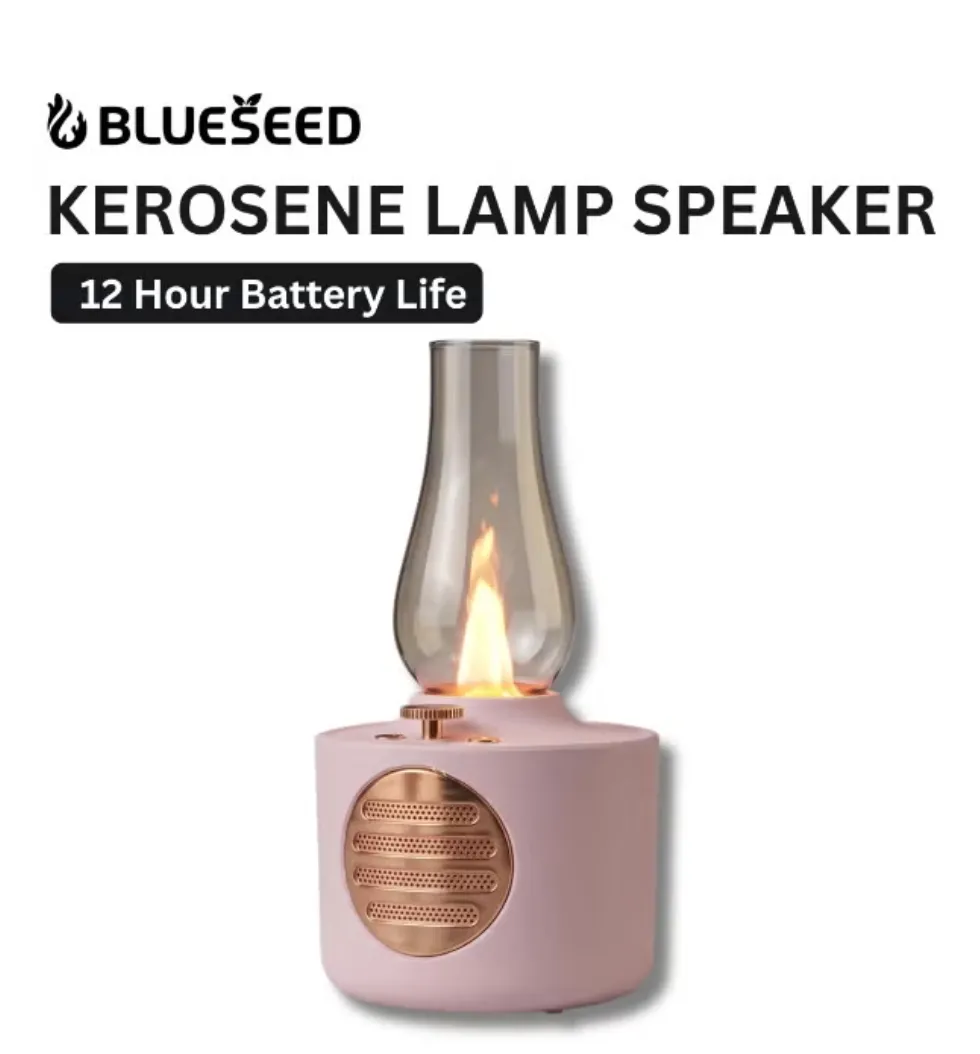 BLUESEED BS604-RS Lamp Bluetooth Speaker with Vintage Kerosene Lantern Design, Dimmable Flame LED Light and Up to 12-Hour Battery Life – Rose