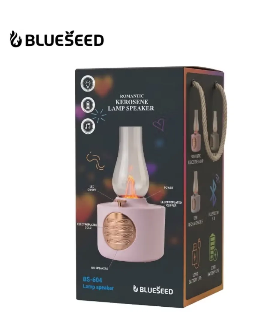 BLUESEED BS604-RS Lamp Bluetooth Speaker with Vintage Kerosene Lantern Design, Dimmable Flame LED Light and Up to 12-Hour Battery Life – Rose