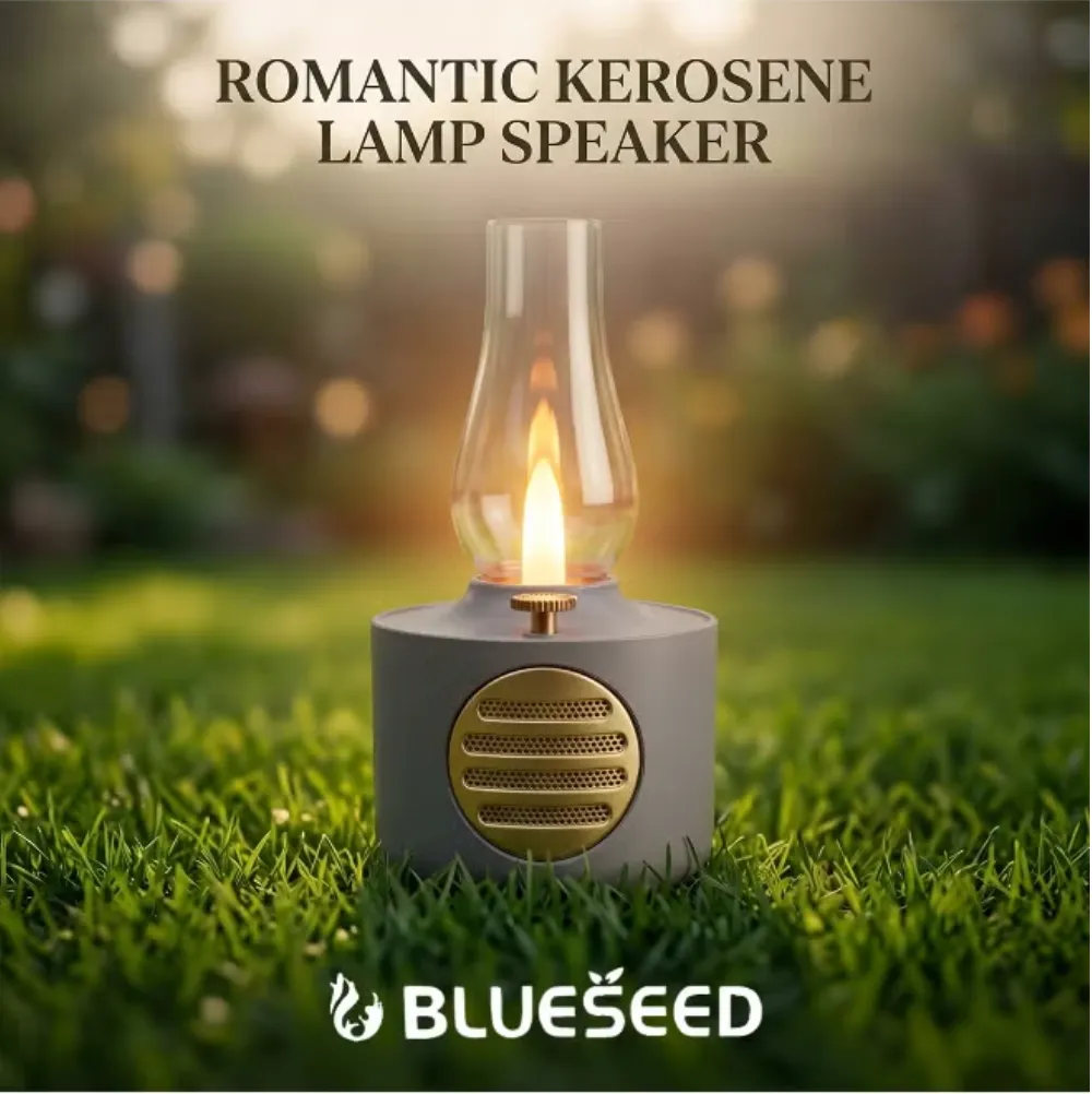 BLUESEED BS604-RS Lamp Bluetooth Speaker with Vintage Kerosene Lantern Design, Dimmable Flame LED Light and Up to 12-Hour Battery Life – Rose 4