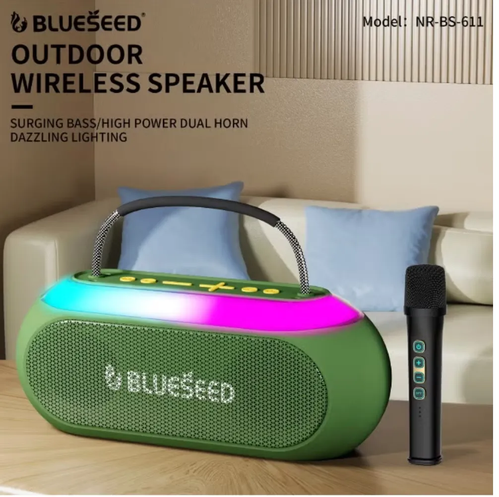 BLUESEED BS611-BK Outdoor Bluetooth Speaker with Wireless Microphone, USB/TF Card Playback, RGB LED Lighting and 10m Wireless Range – Black 3