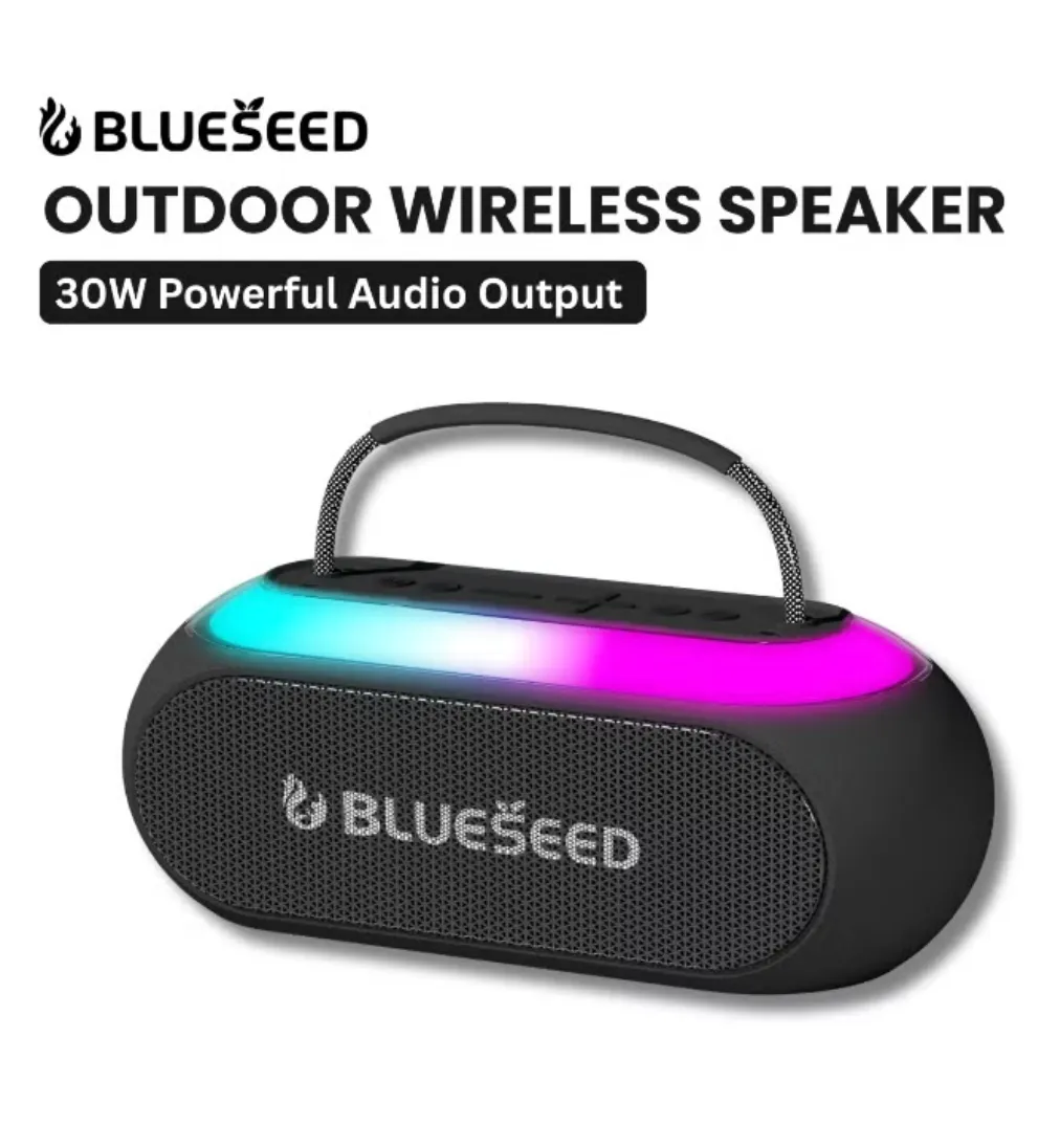 BLUESEED BS611-GR Outdoor Bluetooth Speaker with 30W Output, Wireless Microphone, USB/TF Card Playback, RGB LED Lighting and 10m Wireless Range – Green