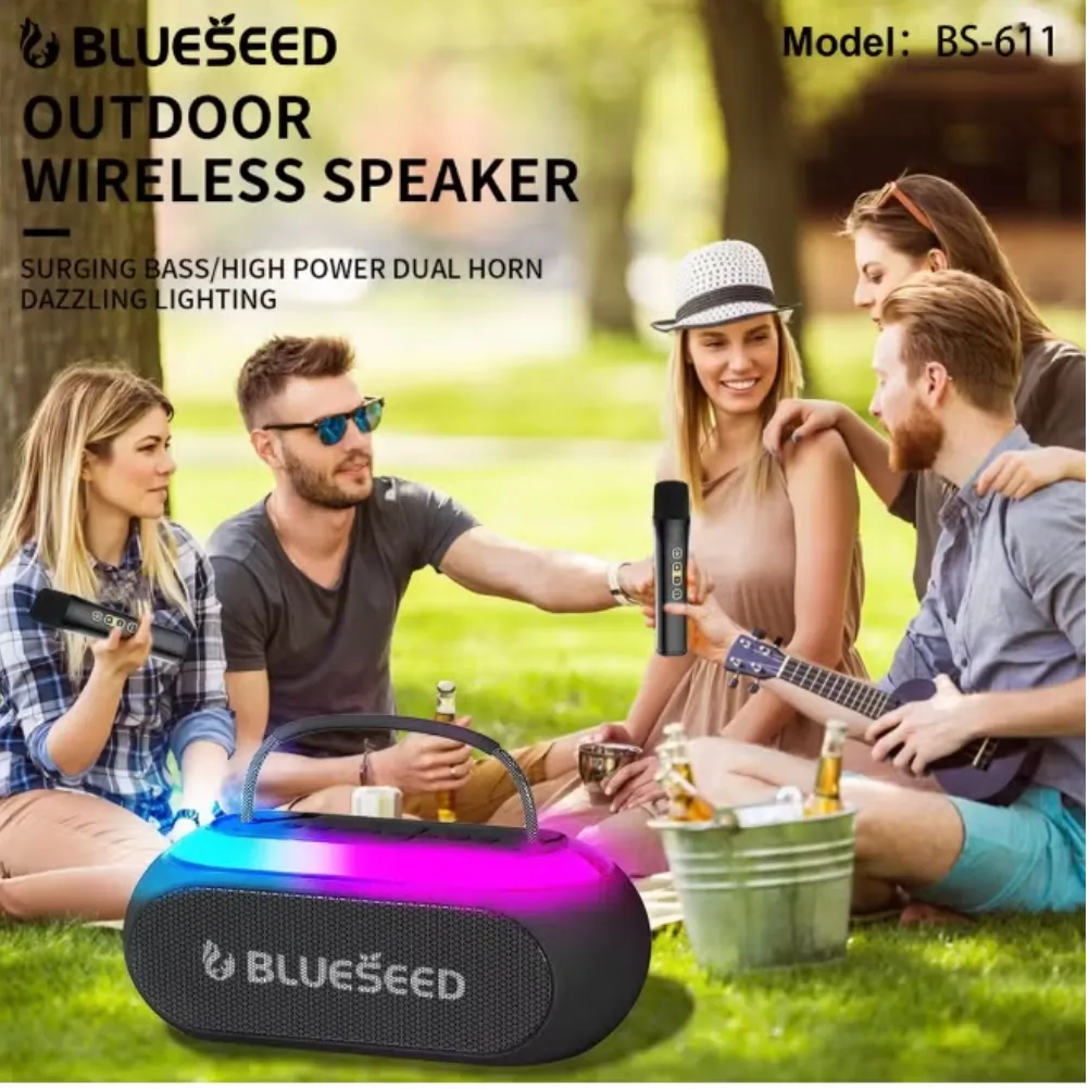BLUESEED BS611-BL Outdoor Bluetooth Speaker with 30W Output, Wireless Microphone, USB/TF Card Playback, RGB LED Lighting and 10m Wireless Range – Blue 2