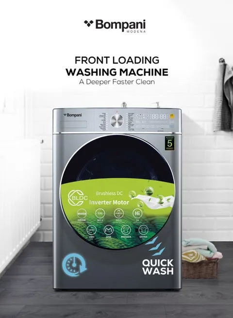 Bompani  Washer Dryer 9/6 Kg, Fully Automatic Front Load Combo Wash And Dry, 9 Kg Wash And 6 Kg Dry, 1400 RPM, 16 Wash Programs, Quick Wash In 15min And 4 Drying Programs 9 kg BI1070SSN Silver 3