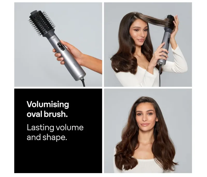 Braun Air Styler AS4.3, Advanced Care, Hair Drying, Volumiser and Smoothing, 1000 Watts, with 2 Attachment Drying Nozzle and Paddle Brush, Air Brush BRAS430SDE - Ionic Grey 3