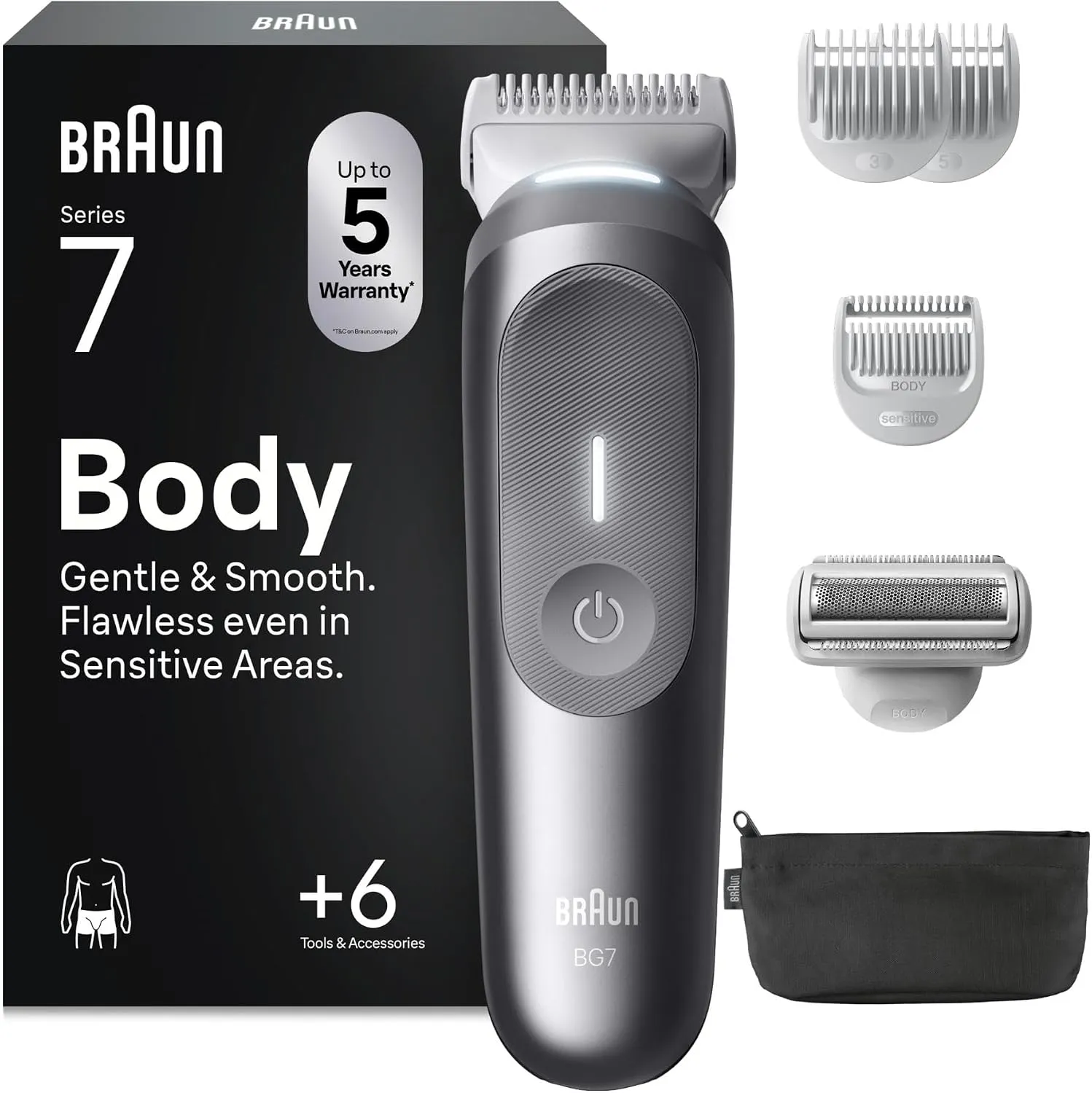 Braun Body Groomer Series 7, +6 Grooming Tools, Trim & Shave Hair, BG7550
