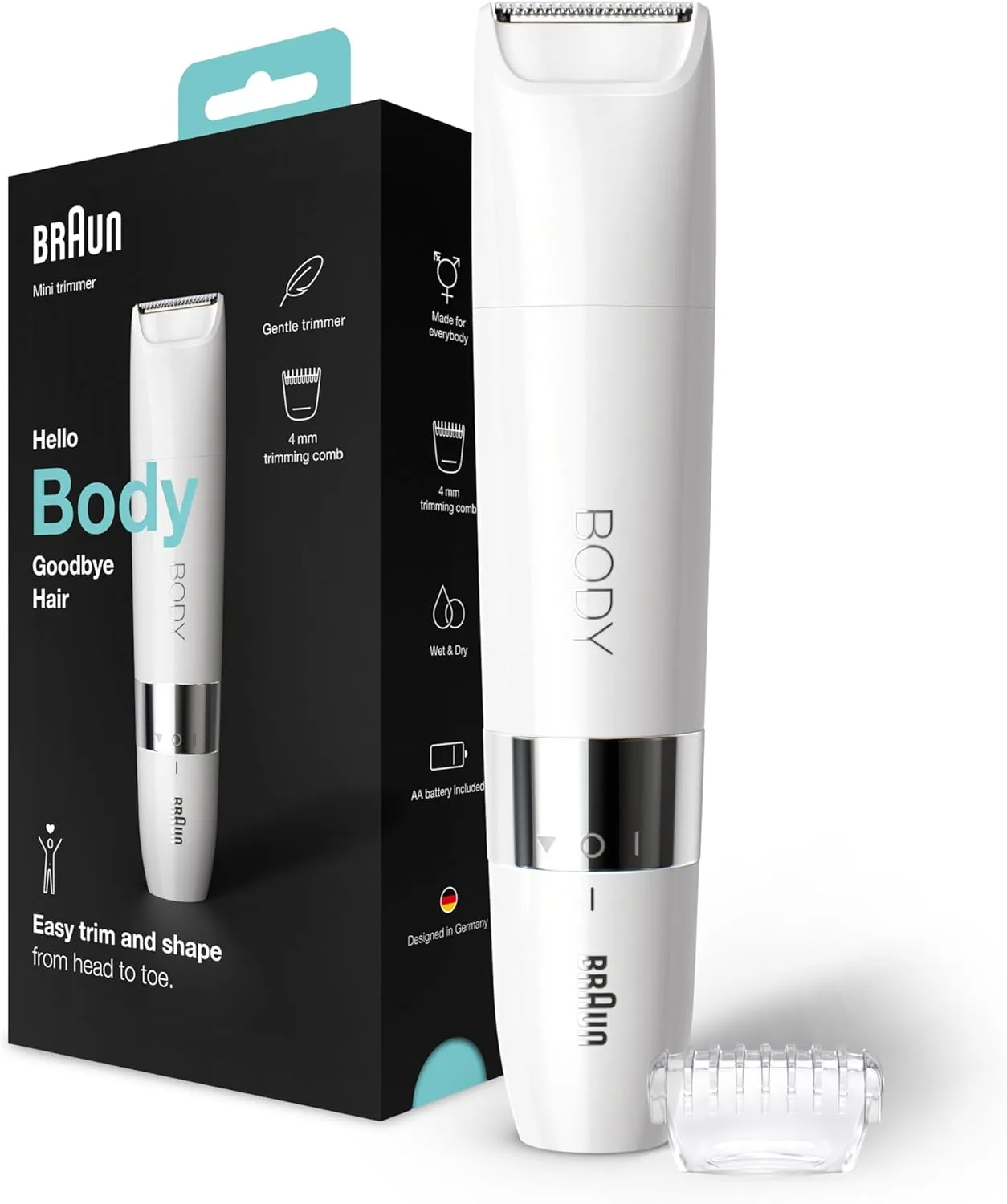 Braun Body Mini Trimmer BS1000, Electric Body Hair Removal for Everybody