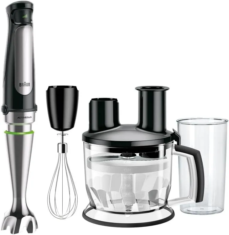 Braun Hand Blender Multiquick 7 1000W With 600Ml Bpa-Free Beaker, 1.5L Food Processor, Whisk, Easy Smartspeed, Splashcontrol & Powerbell PlUS Technology Mq 7075X Black