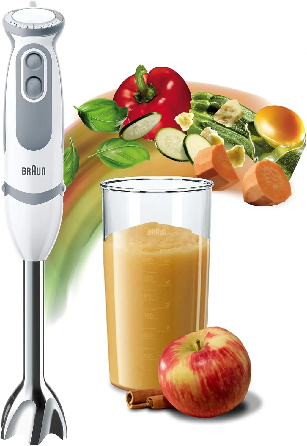 Braun Household MultiQuick 5 Hand Blender, 1000W, 21 speeds, PowerBell Technology, Splash Control, One Hand Speed Wheel, Ergonomic Shape, Comfortable Soft Grip, BPA-Free Beaker - MQ 5200