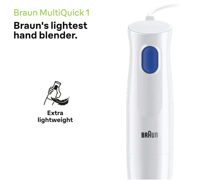 Braun MultiQuick 1 Hand Blender 450 Watts, 1 Speed, Light-Weight, BPA Free, Dishwasher Safe, Plastic - MQ 10.001P 3