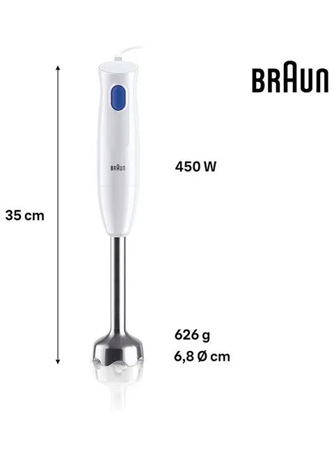 Braun MultiQuick 1 Hand Blender One Speed 450W 0.350L Chopper & 0.600L Beaker MQ10.201MWH White 3