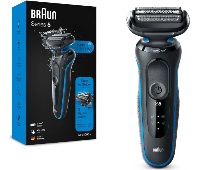 Braun Series 5 51-B1000s Electric Shaver, Wet & Dry, Rechargeable, Cordless Foil Shaver, Blue