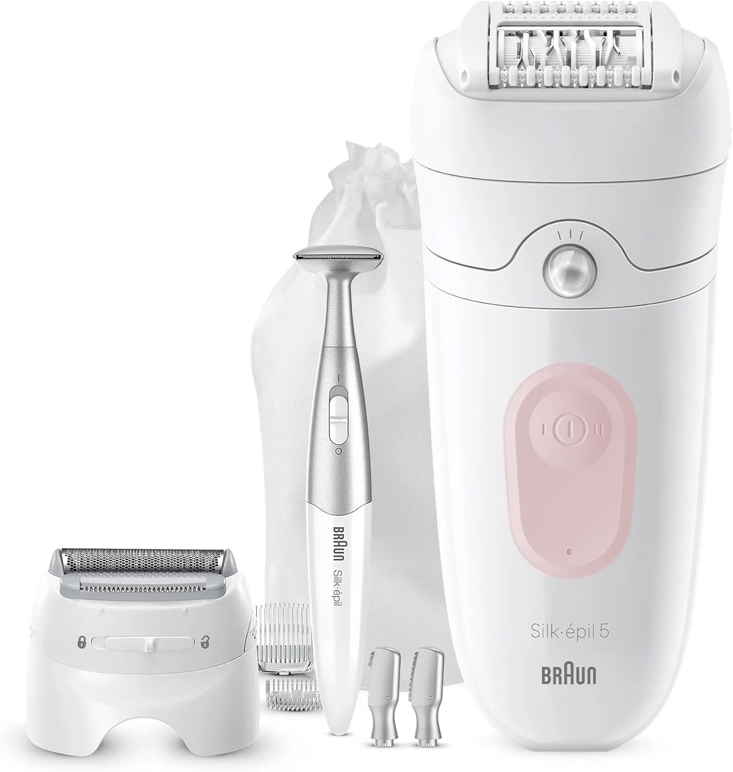 Braun Silk-épil 5 SE 5-230 Wet & Dry Epilator, Catches Hairs 3 X Shorter Than Wax, +9 Extras Including Bikini Trimmer, Shaver Head and Trimmer Cap, German Made, Smart Light, Rechargeable Hair Removal