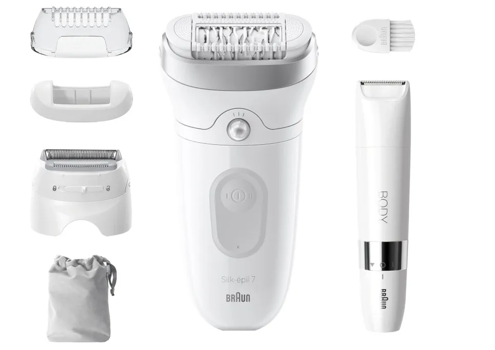 Braun Silk-épil 7, Epilator with Wide Head for Easy Hair Removal, Wet & Dry, Lasting Smooth Skin, with Lady Shaver Head & Trimmer Comb, Body Mini Shaver, 7-441, White/Silver