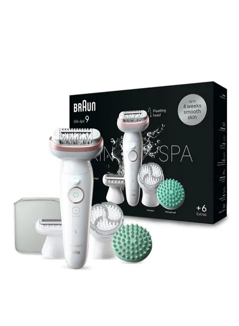 Braun Silk-épil 9 SkinSpa 9-080 Wet & Dry Epilator with Deep Body Exfoliation Brush, Massage Pad & 6 Extra Accessories