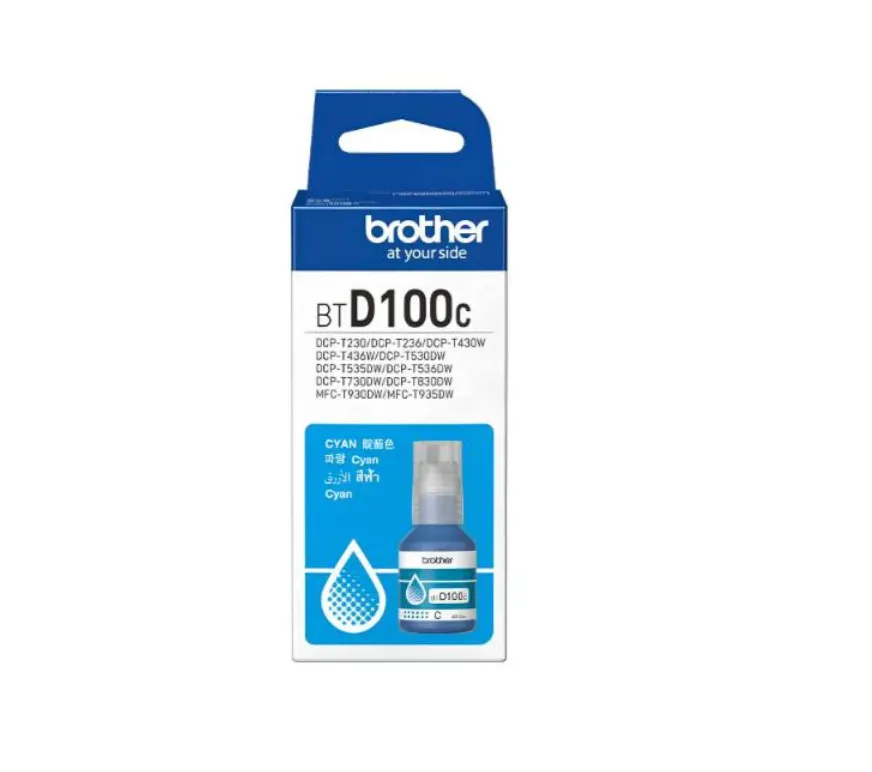 Brother BTD100C Cyan Ink Bottle – Genuine Ink – Ultra High Yield (~5,000 Pages)