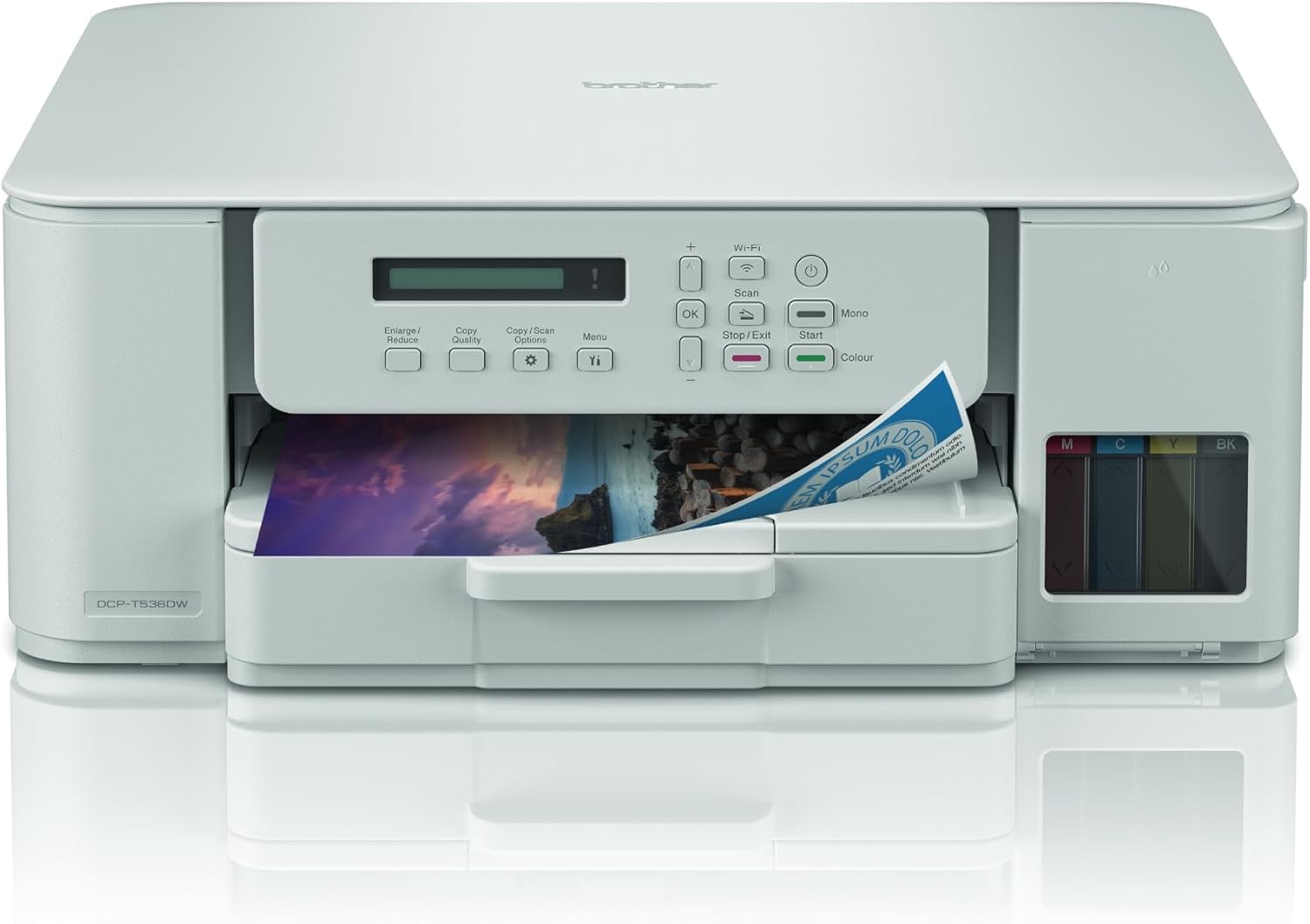 Brother Wireless All-in-One Ink Tank Printer, Print, Scan & Copy, Automatic Duplex Printing, Wi-Fi, Wi-Fi Direct, Mobile Printing, 150-Sheet Paper Tray – DCP-T536DW, White