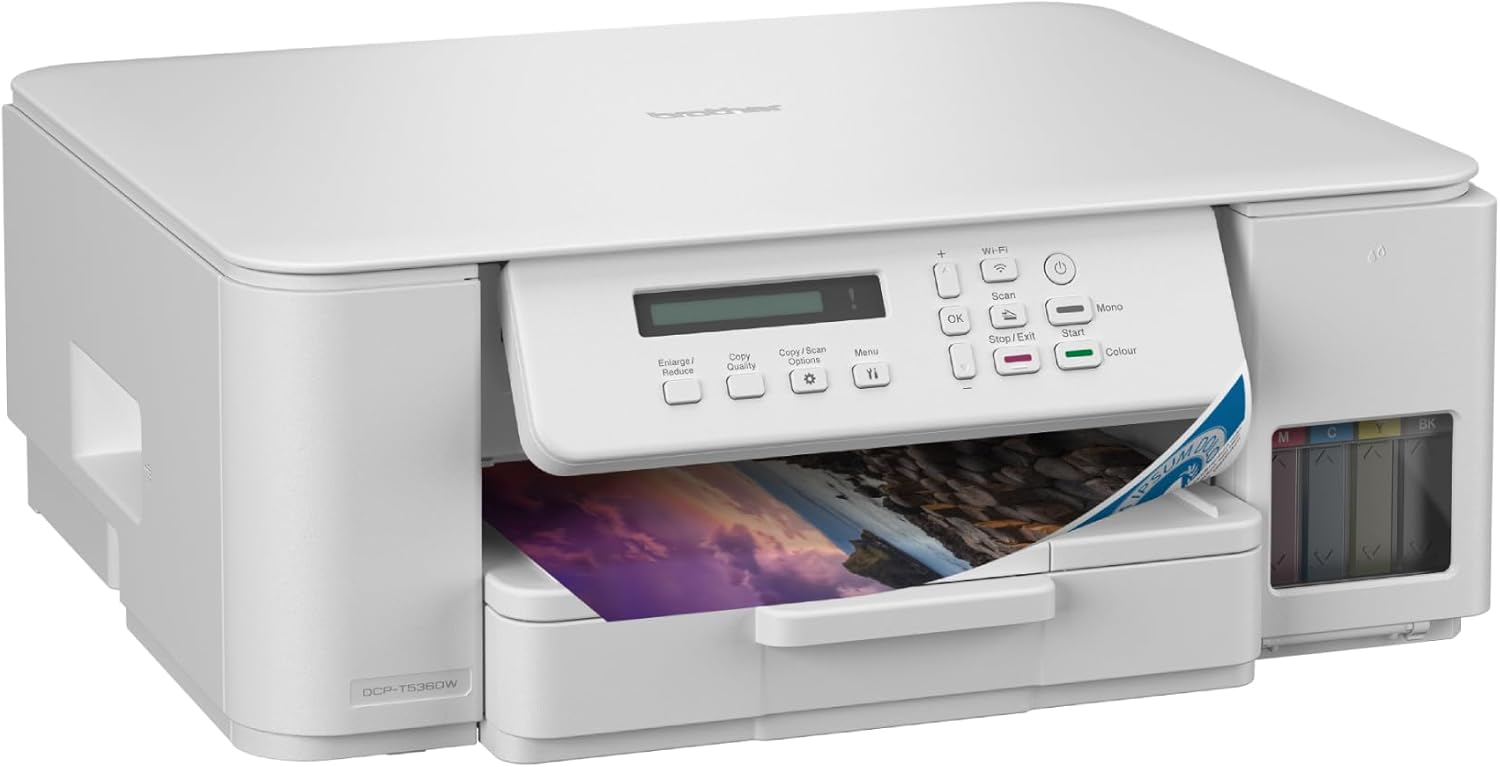 Brother Wireless All-in-One Ink Tank Printer, Print, Scan & Copy, Automatic Duplex Printing, Wi-Fi, Wi-Fi Direct, Mobile Printing, 150-Sheet Paper Tray – DCP-T536DW, White
