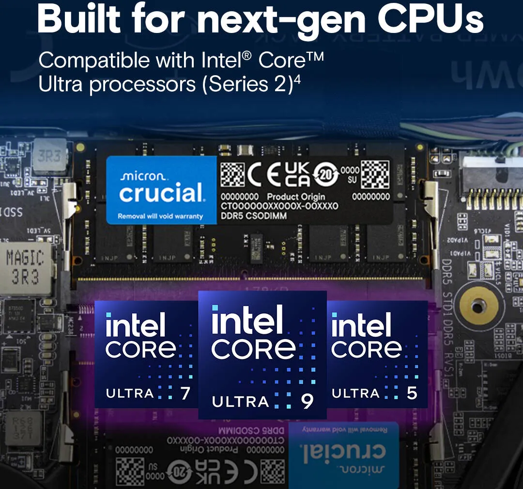 Crucial DDR5 CSODIMM Laptop Memory, 32GB Capacity, 6400 MHz Memory Speed, CL52 CAS Latency, 262-Pin SO-DIMM, Unbuffered DIMM Type, Black | CT32G64C52CS5